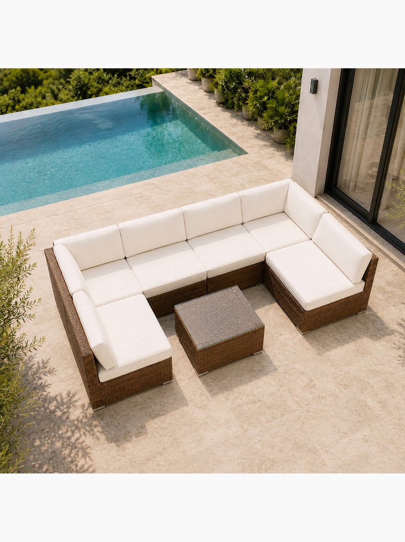 QAMEA Salon de jardin 6 places modulable en résine tressée marron et beige Beige - Kiabi