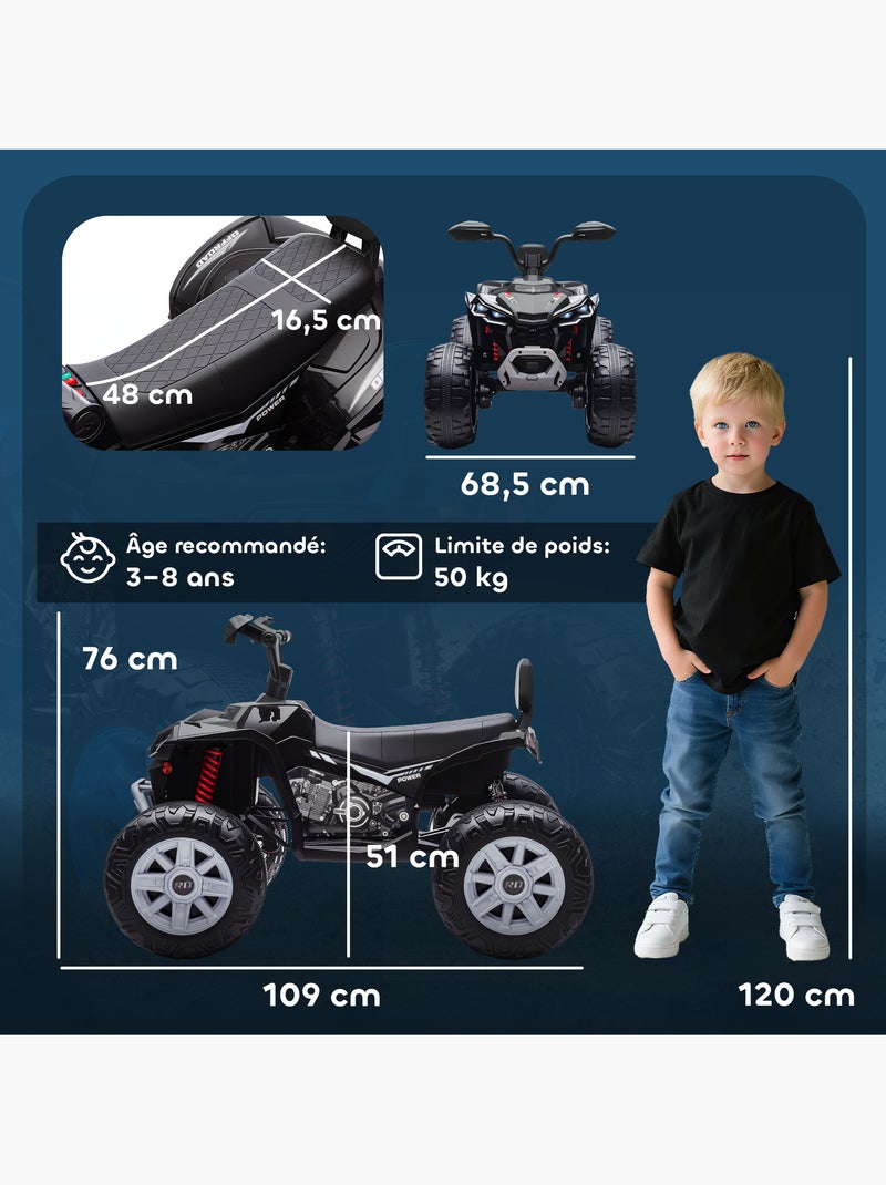 Quad électrique enfant 24V max. 6,5Km/h port USB, MP3 effets lumineux noir Noir - Kiabi