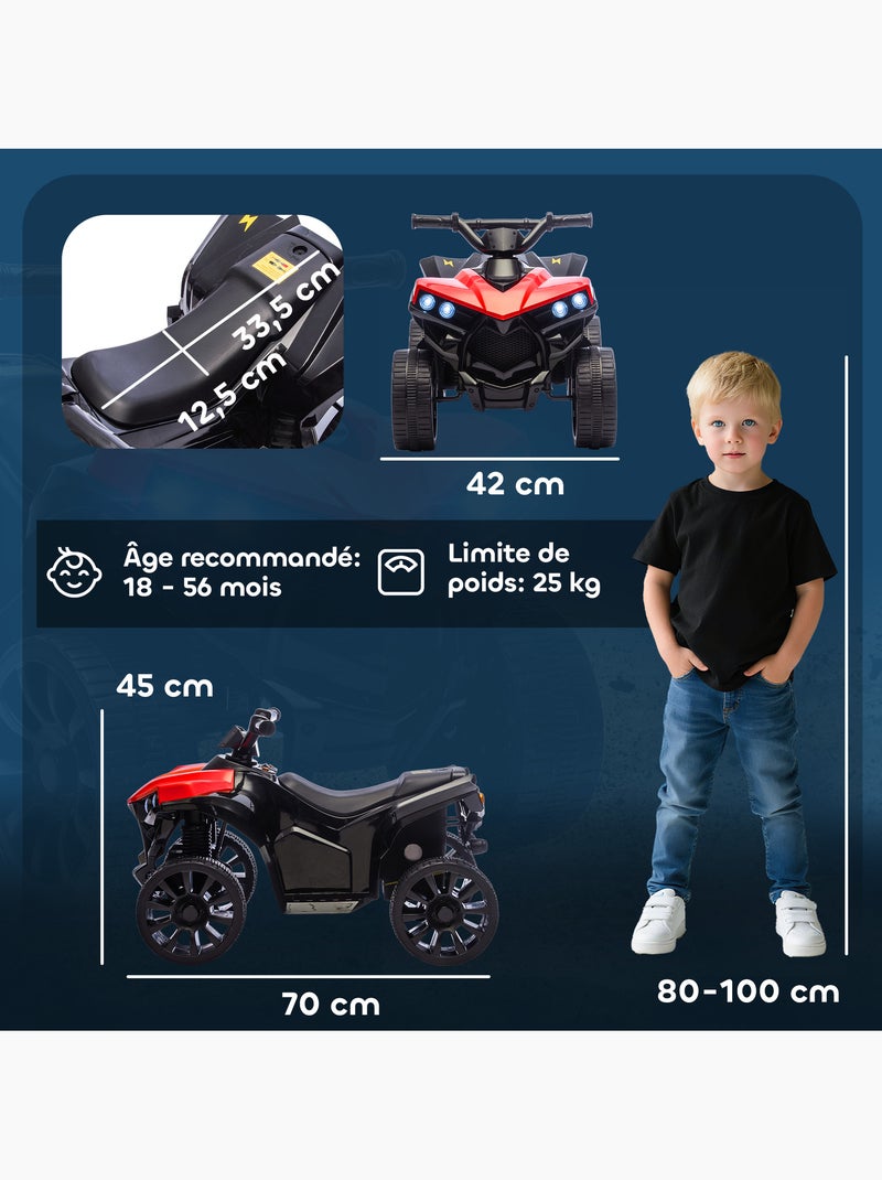 Quad électrique enfant 6v 3km/h phares led effet sonore Rouge - Kiabi