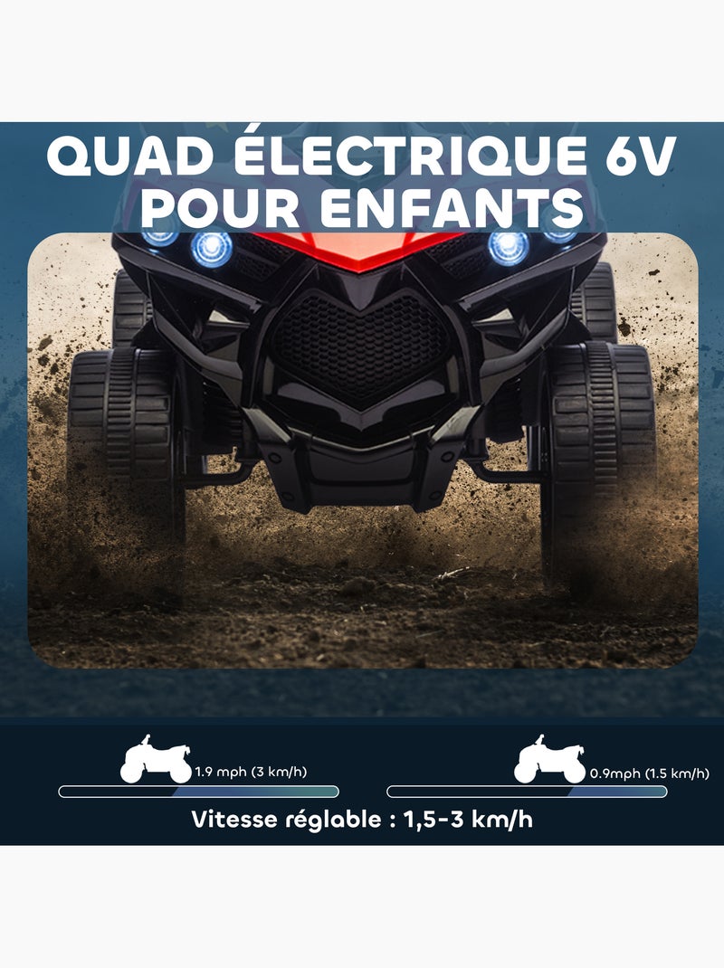 Quad électrique enfant 6v 3km/h phares led effet sonore Rouge - Kiabi
