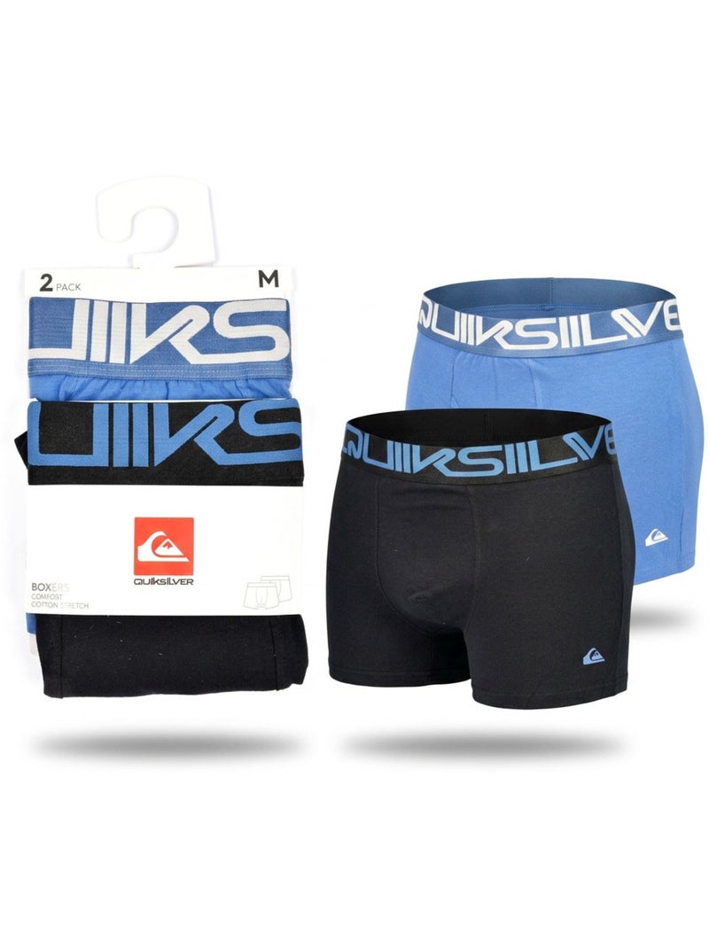 Quiksilver – Pack 2 Boxers Homme Confort Coton Stretch Noir Bleu - Kiabi