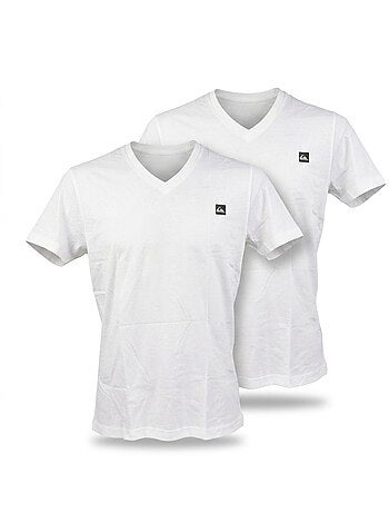 Quiksilver Pack de 2 T Shirts Homme 100% Coton Col Rond ou Col V
