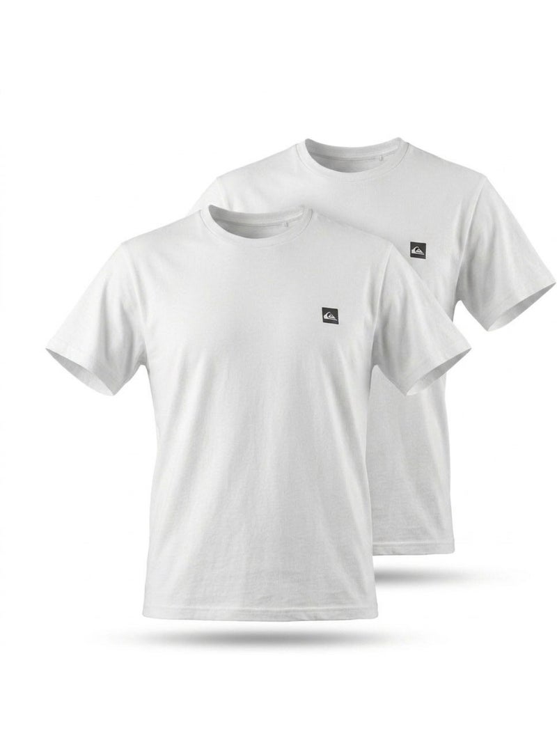 Quiksilver Pack de 2 T Shirts Homme 100% Coton Col Rond ou Col V Blanc - Kiabi