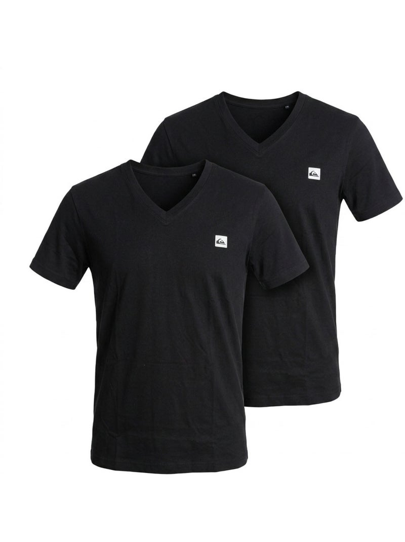 Quiksilver Pack de 2 T Shirts Homme 100% Coton Col Rond ou Col V Noir Noir - Kiabi