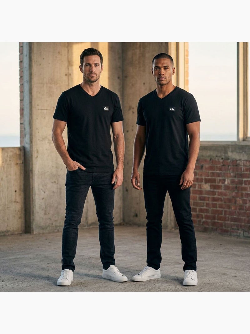 Quiksilver Pack de 2 T Shirts Homme 100% Coton Col Rond ou Col V Noir Noir - Kiabi