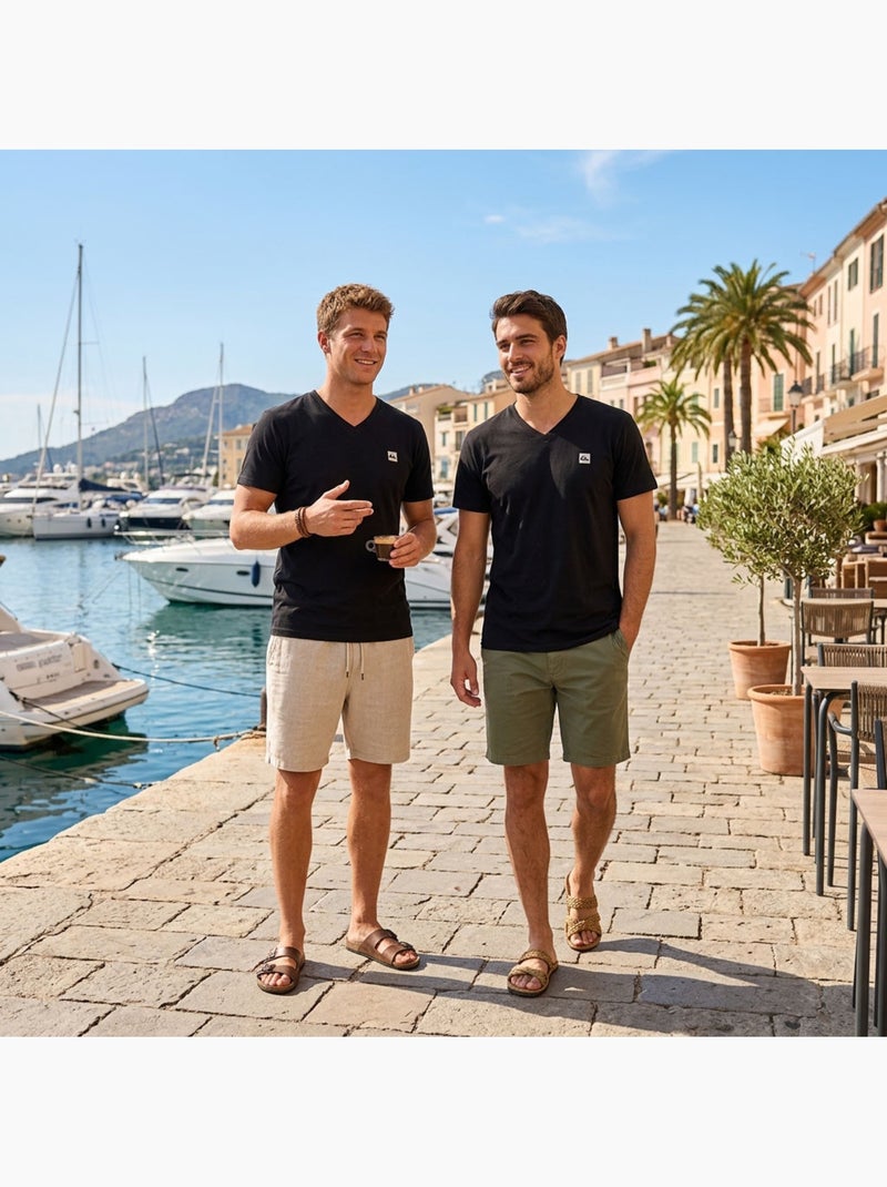 Quiksilver Pack de 2 T Shirts Homme 100% Coton Col Rond ou Col V Noir Noir - Kiabi