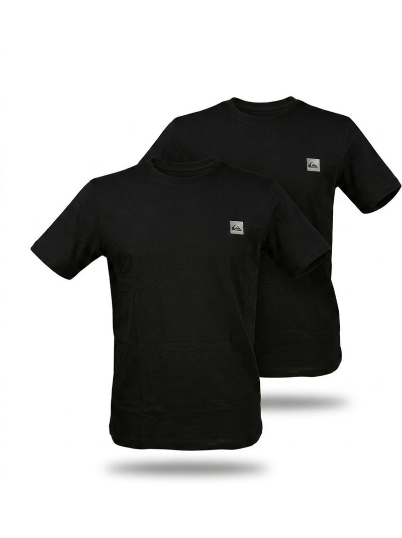 Quiksilver Pack de 2 T Shirts Homme 100% Coton Col Rond ou Col V Noir - Kiabi