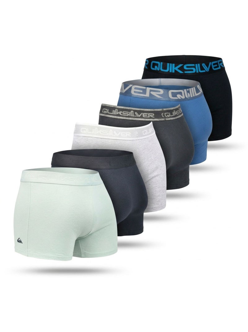 Quiksilver Pack de 6 Boxers Homme Coton Stretch Logo Noir Bleu ciel Gris - Kiabi