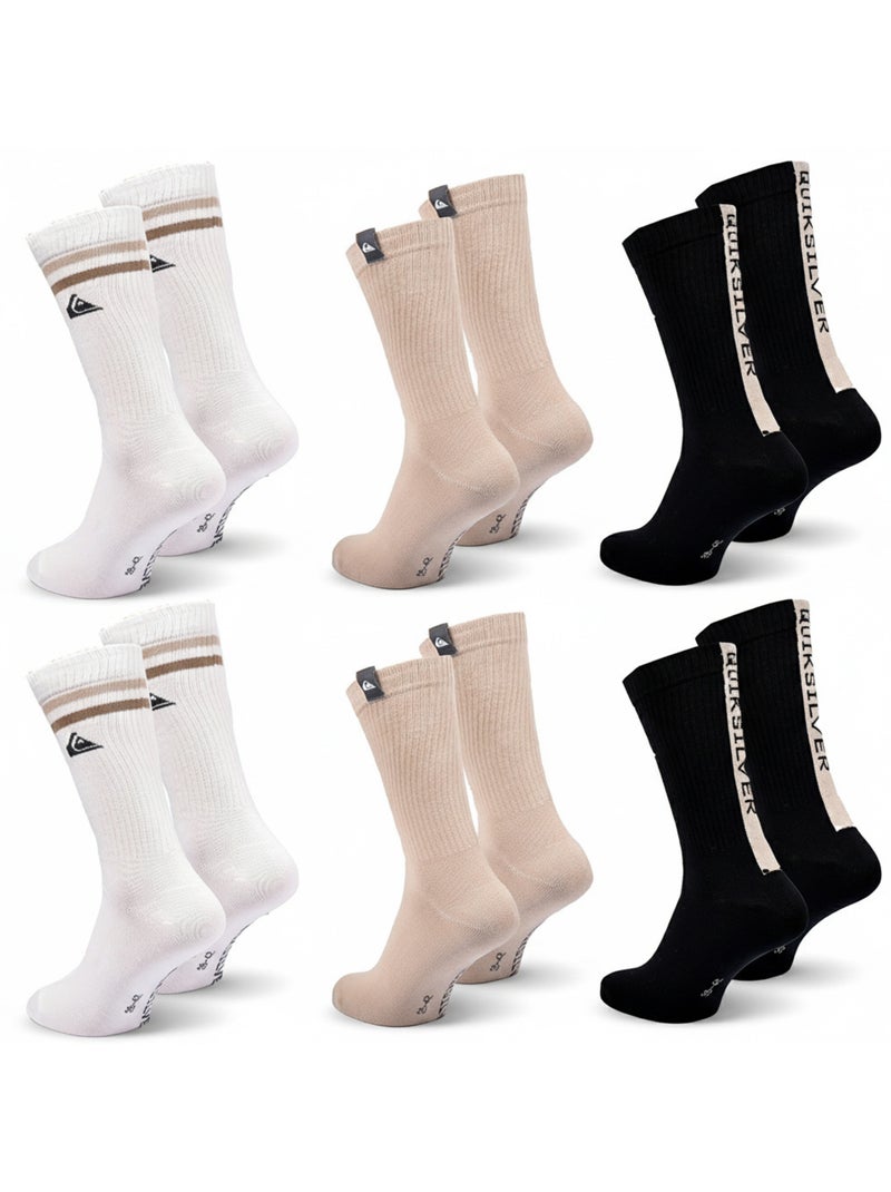 Quiksilver Pack de Chaussettes Homme Crew  Lot 6 Paires Regular Lifestyle Blanc Marron Noir - Kiabi