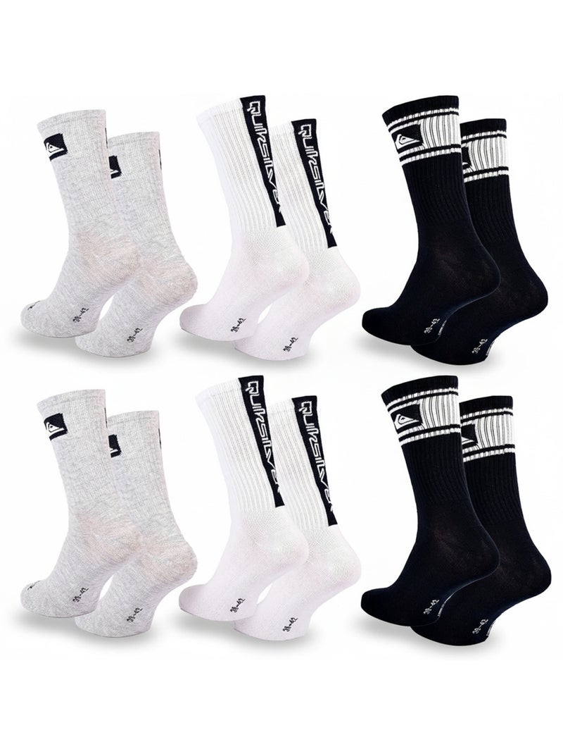 Quiksilver Pack de Chaussettes Homme Crew  Lot 6 Paires Regular Lifestyle Blanc Noir Gris - Kiabi
