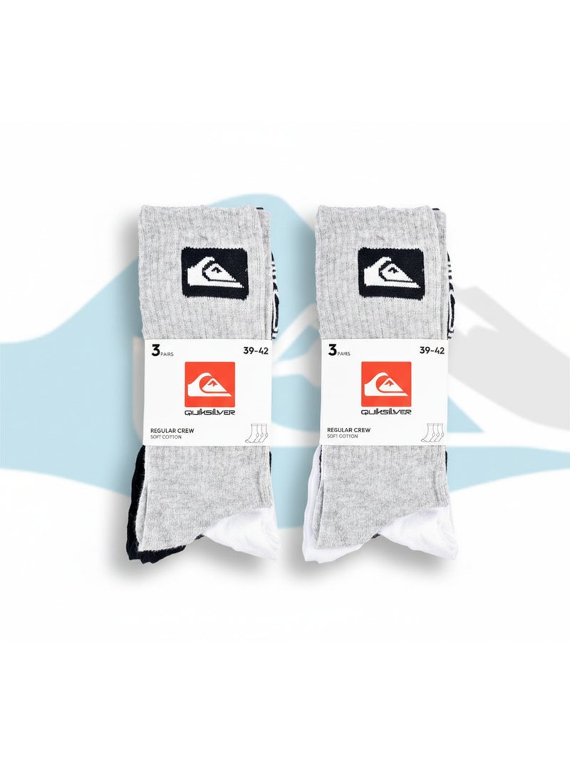 Quiksilver Pack de Chaussettes Homme Crew  Lot 6 Paires Regular Lifestyle Blanc Noir Gris - Kiabi