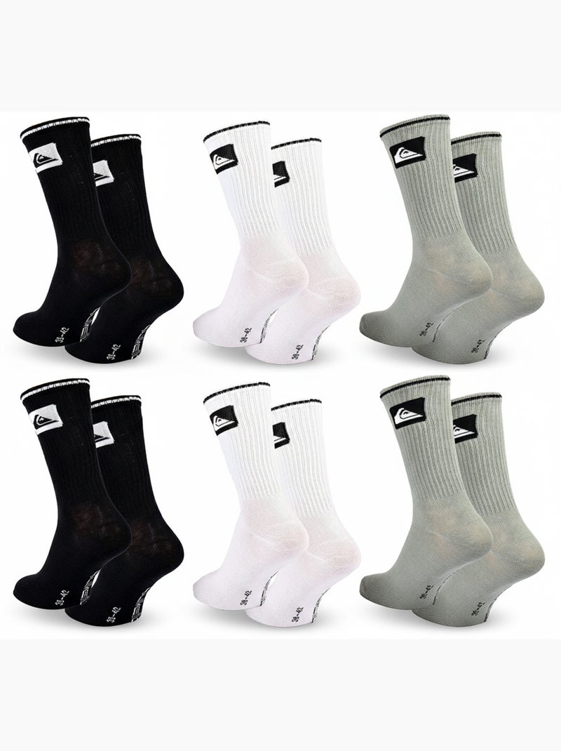 Quiksilver Pack de Chaussettes Homme Crew  Lot 6 Paires Regular Lifestyle Blanc / Noir / Vert - Kiabi