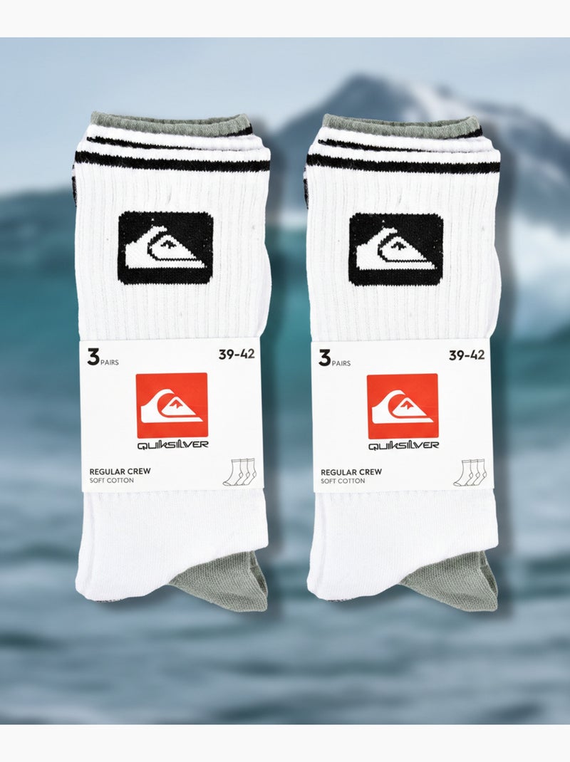 Quiksilver Pack de Chaussettes Homme Crew  Lot 6 Paires Regular Lifestyle Blanc / Noir / Vert - Kiabi