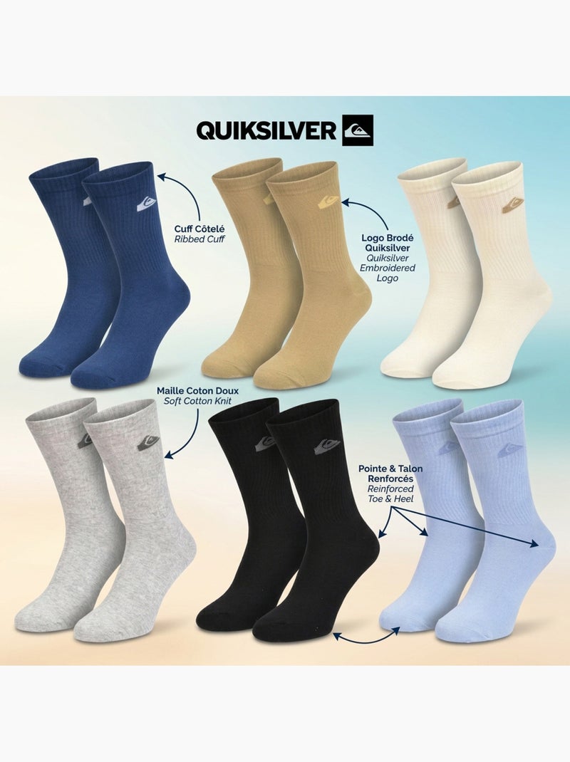 Quiksilver Pack de Chaussettes Homme Crew  Lot 6 Paires Regular Lifestyle Bleu Multicolore Noir - Kiabi