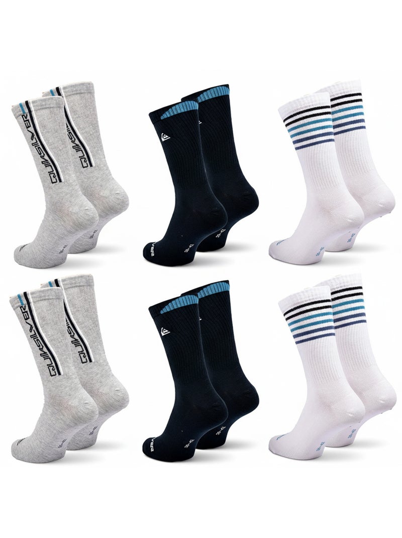 Quiksilver Pack de Chaussettes Homme Crew  Lot 6 Paires Regular Lifestyle Gris Noir Blanc - Kiabi