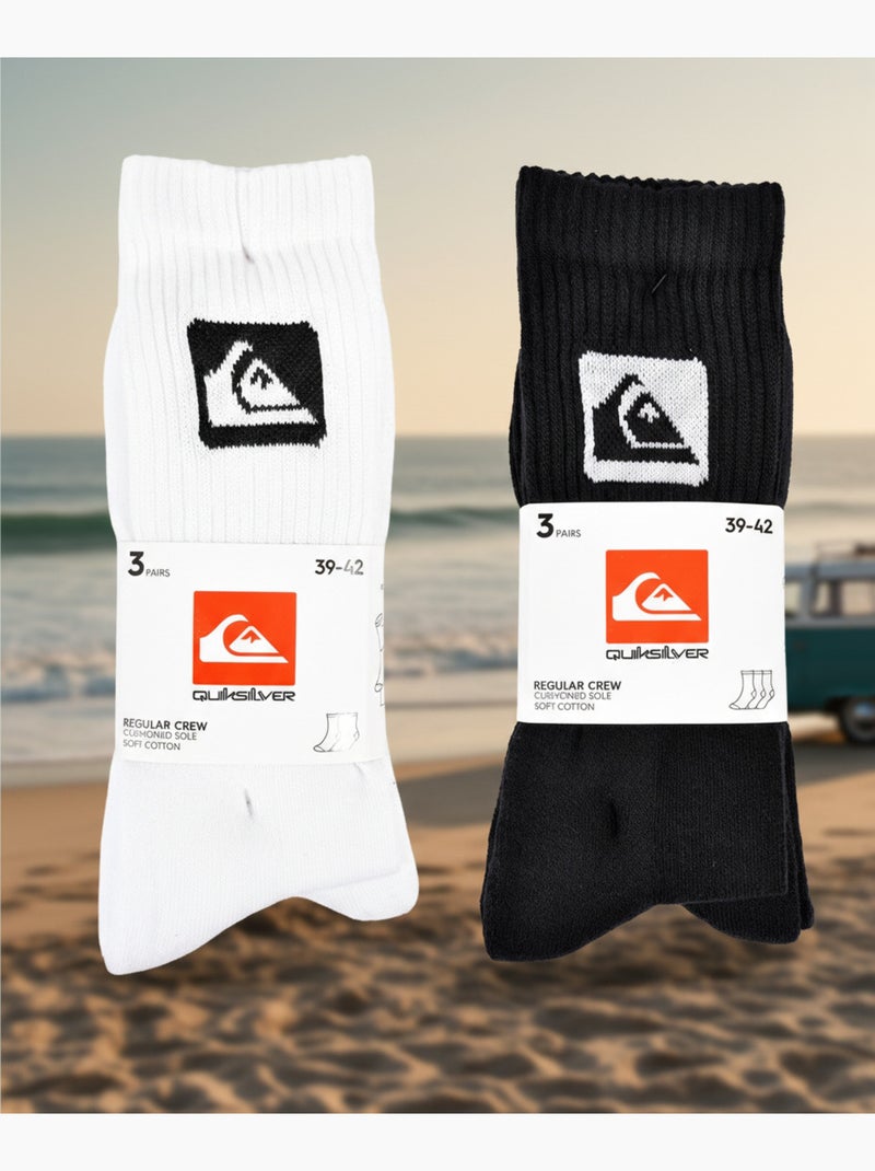 Quiksilver Pack de Chaussettes Homme Crew  Lot 6 Paires Sport Cushioned Blanc Noir - Kiabi