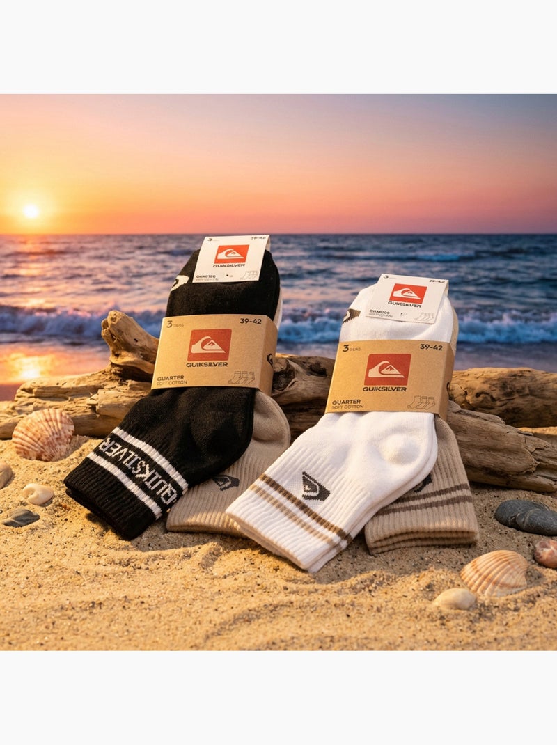 Quiksilver Pack de Chaussettes Homme QUARTER Lot 6 Paires Sport Blanc Marron Noir - Kiabi