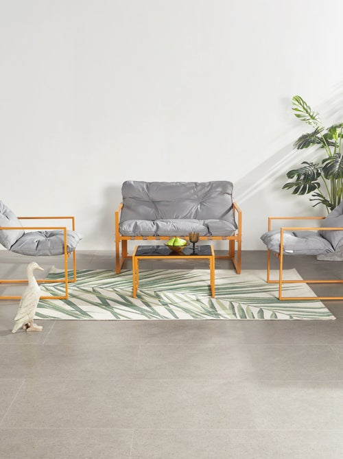 RABAT - Salon de jardin 4 places contemporain brun et coussins gris - Kiabi