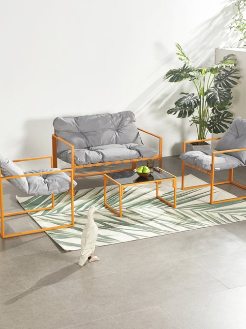 RABAT - Salon de jardin 4 places contemporain brun et coussins gris - Kiabi