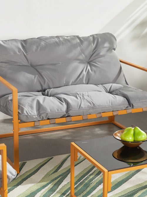 RABAT - Salon de jardin 4 places contemporain brun et coussins gris - Kiabi