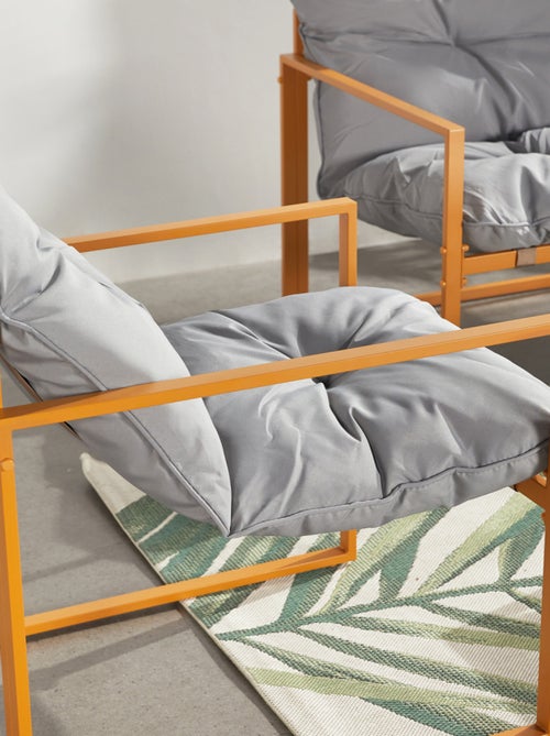 RABAT - Salon de jardin 4 places contemporain brun et coussins gris - Kiabi