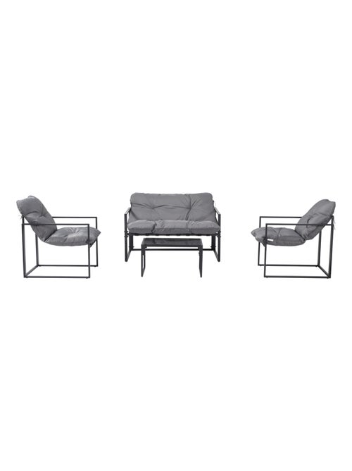 RABAT - Salon de jardin 4 places contemporain noir et coussins gris - Kiabi