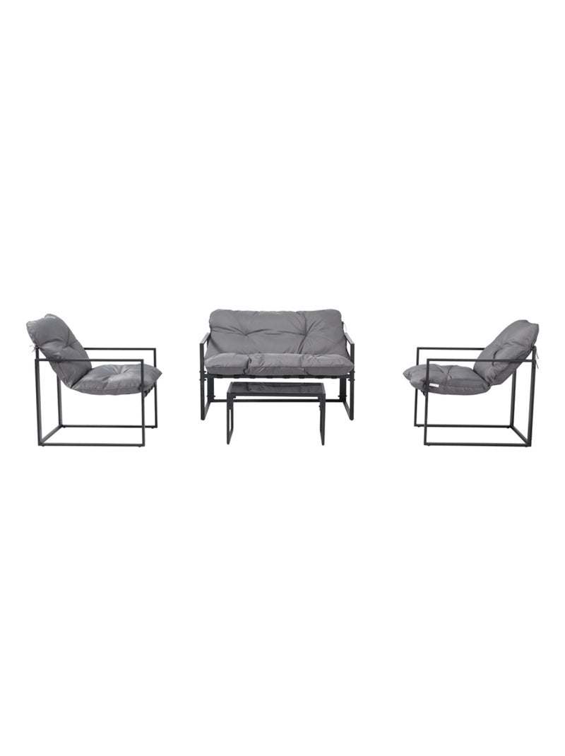 RABAT - Salon de jardin 4 places contemporain noir et coussins gris Gris - Kiabi