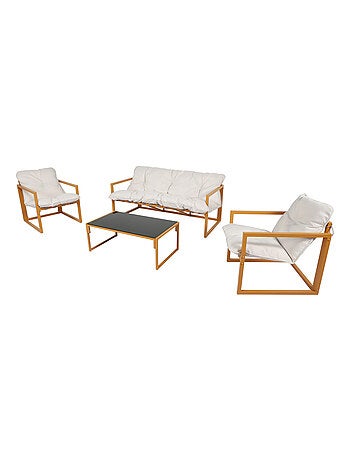 RABAT - Salon de jardin 5 places contemporain marron et coussins beiges