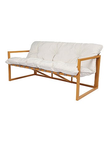 RABAT - Salon de jardin 5 places contemporain marron et coussins beiges