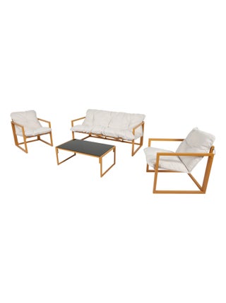RABAT - Salon de jardin 5 places contemporain marron et coussins beiges