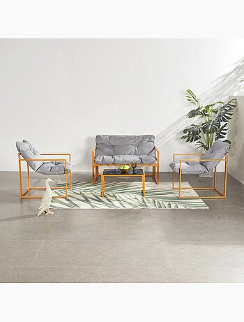 RABAT Salon de jardin 4 places contemporain brun et coussins gris