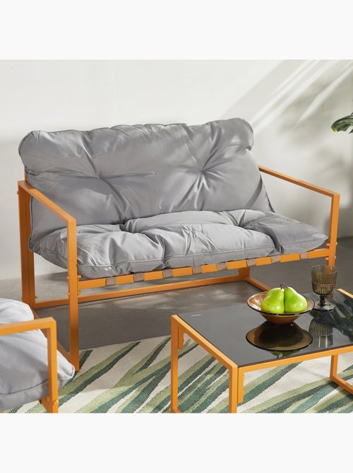 RABAT Salon de jardin 4 places contemporain brun et coussins gris - Kiabi