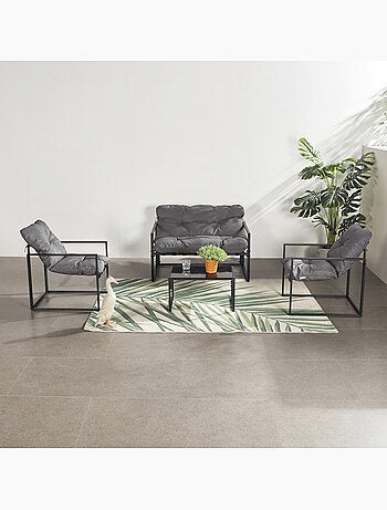 Rabat salon de jardin 4 places contemporain noir et coussins gris