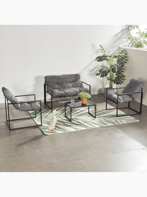 Rabat salon de jardin 4 places contemporain noir et coussins gris - Kiabi