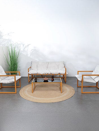 RABAT Salon de jardin 5 places contemporain marron et coussins beiges