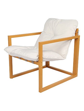 RABAT Salon de jardin 5 places contemporain marron et coussins beiges