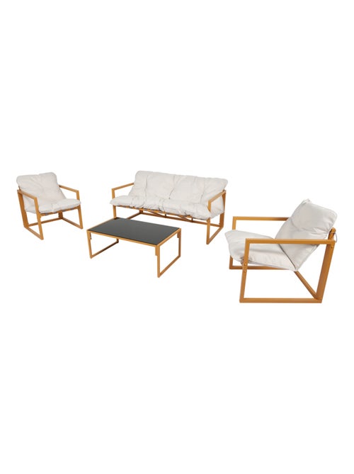 RABAT Salon de jardin 5 places contemporain marron et coussins beiges - Kiabi