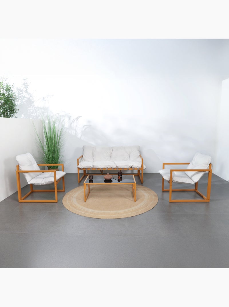 RABAT Salon de jardin 5 places contemporain marron et coussins beiges Beige - Kiabi