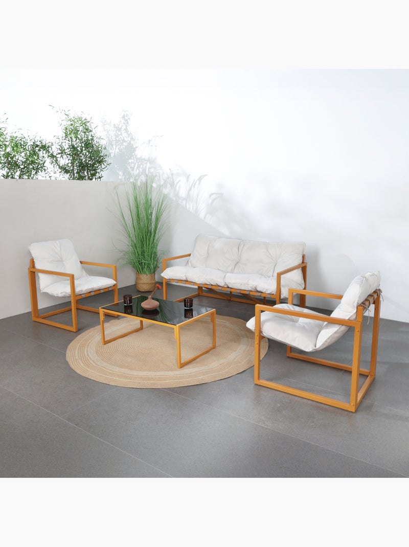 RABAT Salon de jardin 5 places contemporain marron et coussins beiges Beige - Kiabi