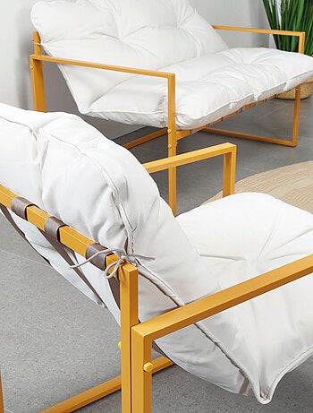 RABAT Salon de jardin 6 places contemporain marron et coussins beiges