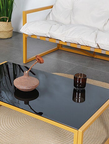 RABAT Salon de jardin 6 places contemporain marron et coussins beiges