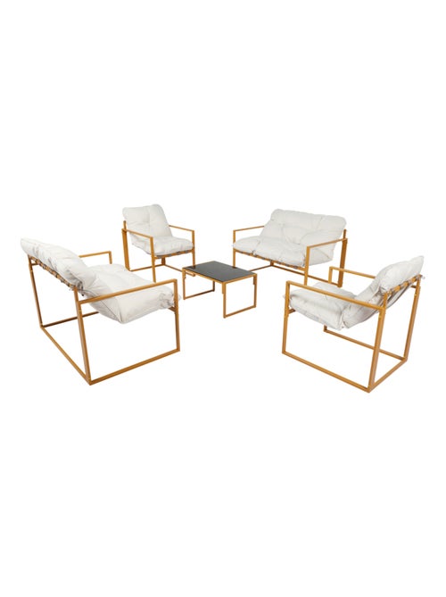 RABAT Salon de jardin 6 places contemporain marron et coussins beiges - Kiabi