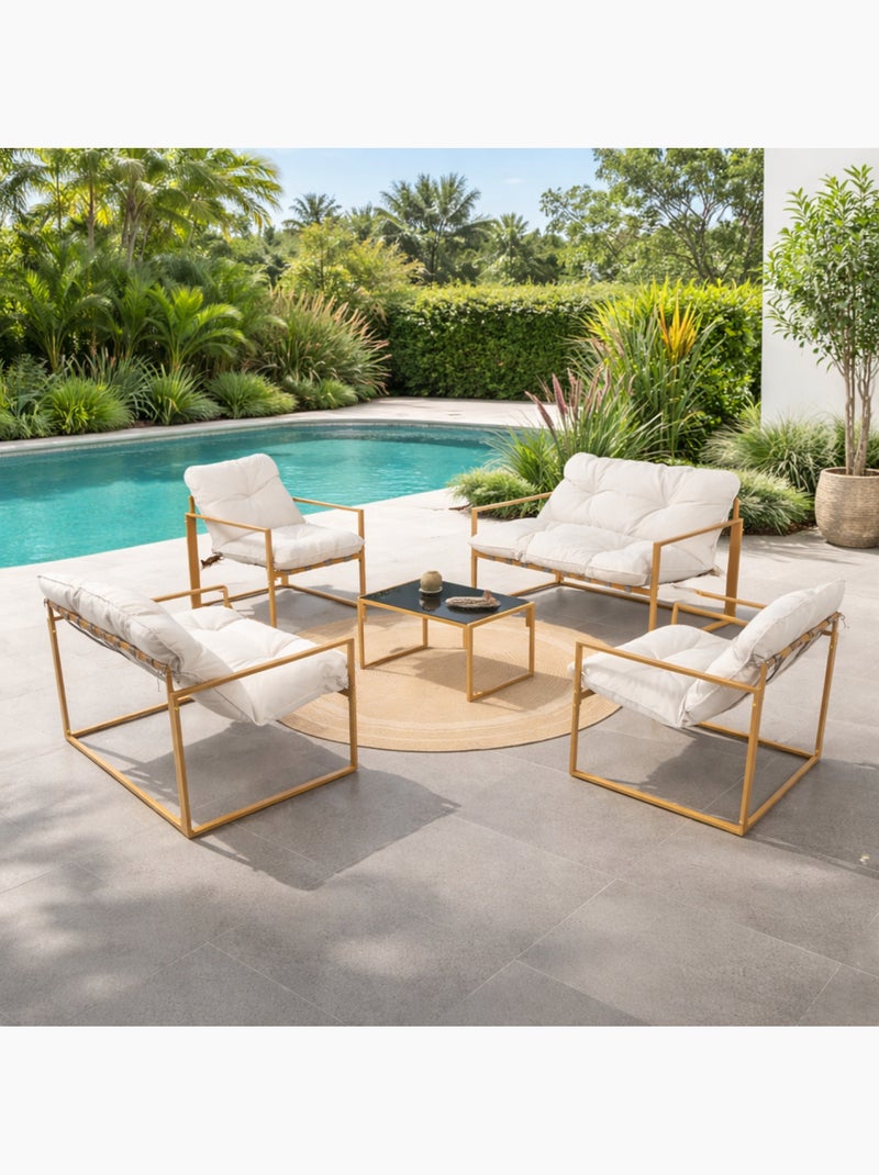 RABAT Salon de jardin 6 places contemporain marron et coussins beiges Beige - Kiabi