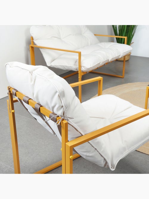 RABAT Salon de jardin 6 places contemporain marron et coussins beiges - Kiabi