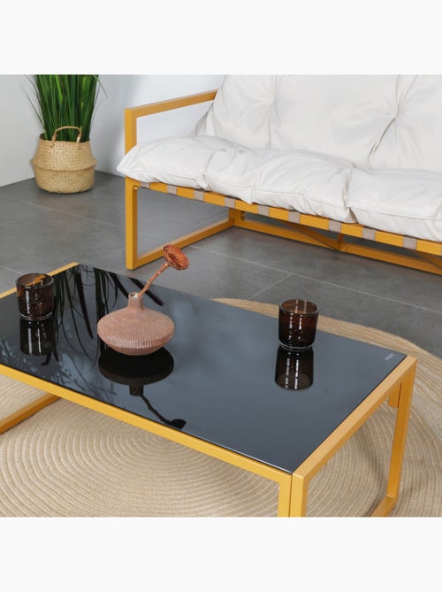 RABAT Salon de jardin 6 places contemporain marron et coussins beiges - Kiabi