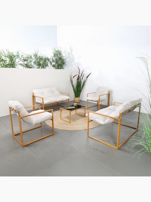 RABAT Salon de jardin 6 places contemporain marron et coussins beiges - Kiabi