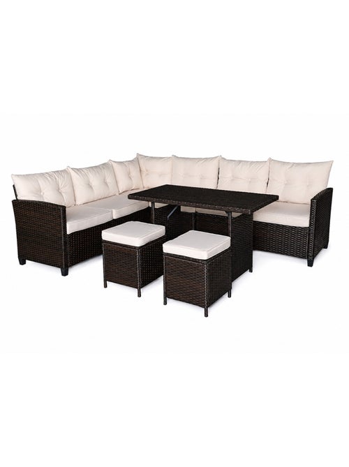 RABI Salon de jardin 9 places avec table en résine tressée marron et beige - Kiabi