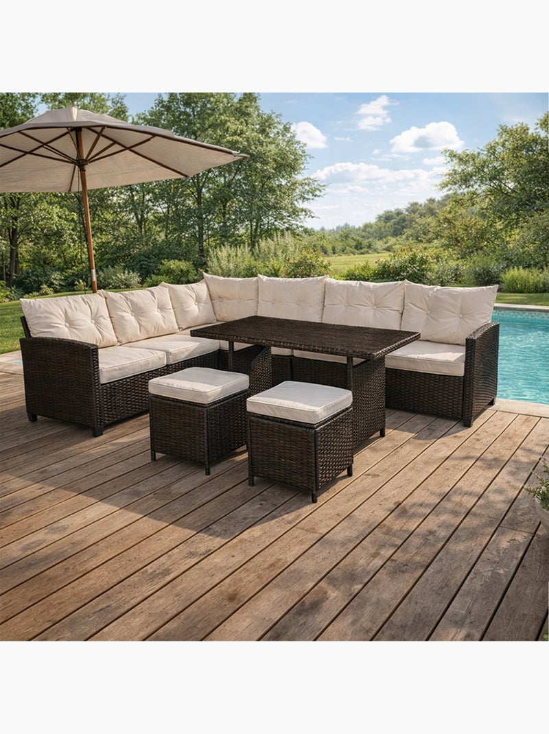 RABI Salon de jardin 9 places avec table en résine tressée marron et beige Marron - Kiabi