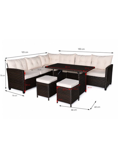 RABI Salon de jardin 9 places avec table en résine tressée marron et beige - Kiabi