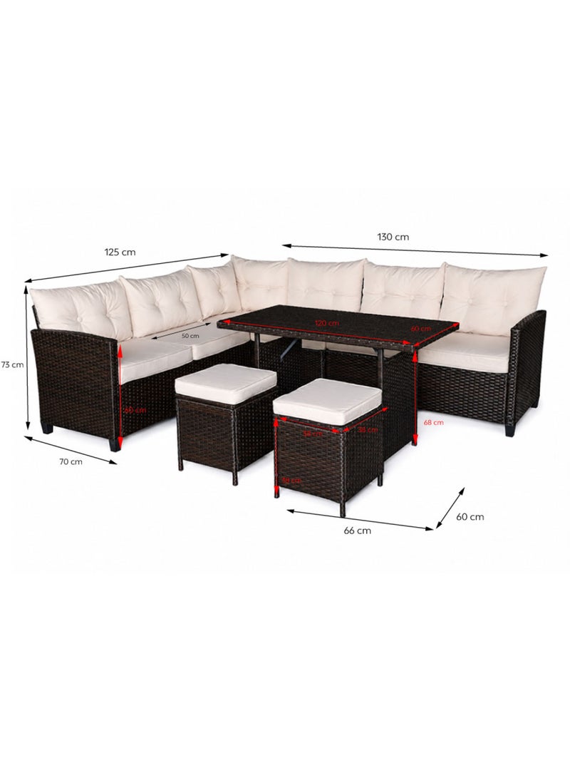 RABI Salon de jardin 9 places avec table en résine tressée marron et beige Marron - Kiabi